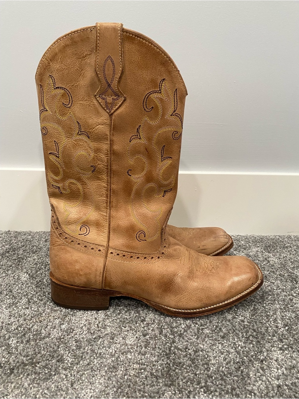 Roper Womens Square Toe Cowboy Leather Stitched Brown Tan Boots Size 10 - Picture 2 of 11